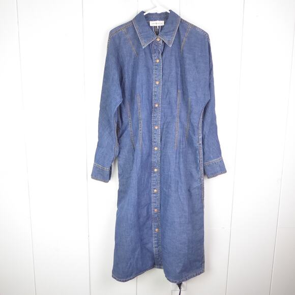 tory burch nadia denim dress Tory Burch Nadia Triple Washed Blue Denim Belted Mini Dress  The Closet  New York